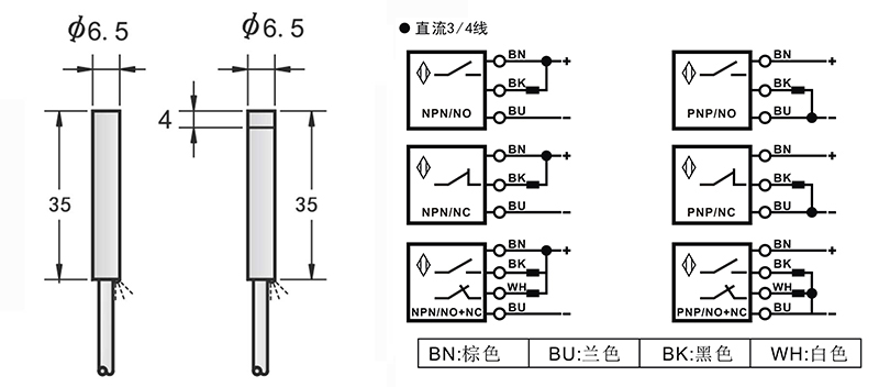 D6.5 35mm圓柱標(biāo)準(zhǔn)型接近開(kāi)關(guān)出線式